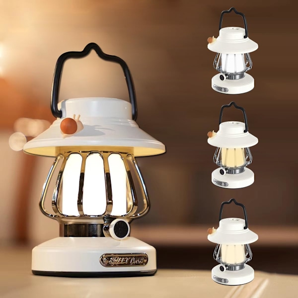 LED-uppladdningsbar vintage hästlampa, söt utomhuscampinglampa, bärbar minisnigellampa, ny ponnylampa med 3-lägesdimning och minnesfunktion. White