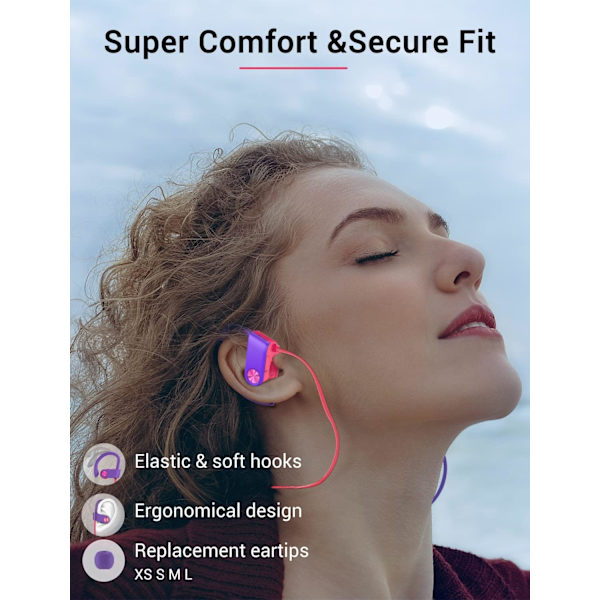 Bluetooth-hovedtelefoner, 5.3 trådløse sportsøretelefoner IPX7 vandtætte med mikrofon, stereo-svedsikre in-ear-hovedtelefoner, støjreducerende headset til fitnesscenterløb RedPurple