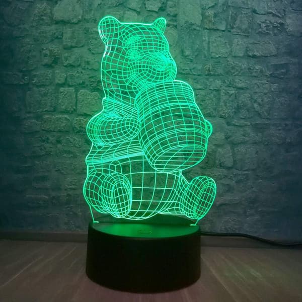 3D söt honungs Winnie Bear LED nattlampa dekoration Li