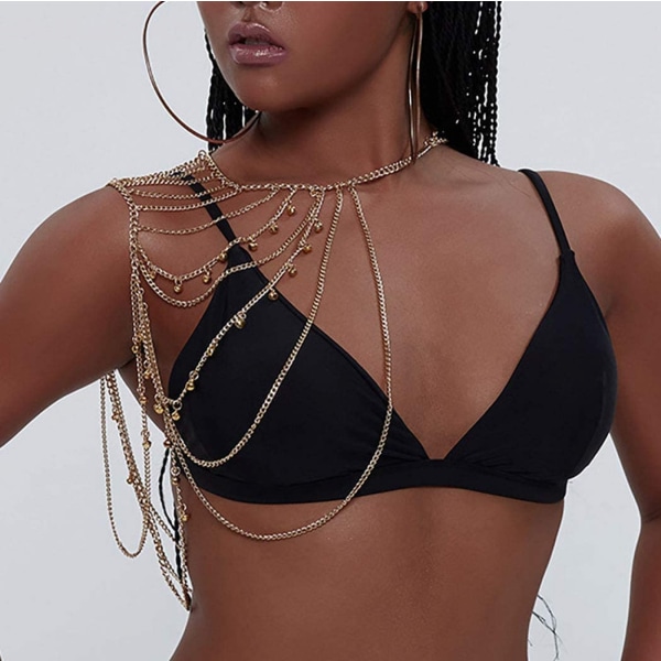 Guld Body Chain Layered Tofsar Shoulder Chain Bikini Beach