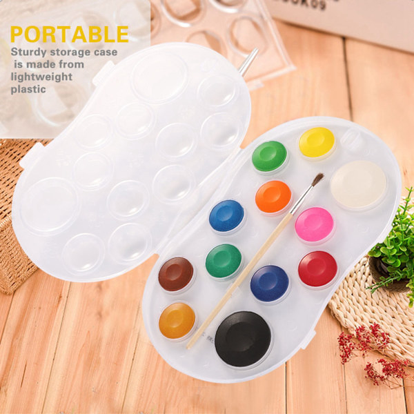 Mokeelo 10/12/16/28/36 farger Solid Watercolor Cake med pensel (662-12 farger)