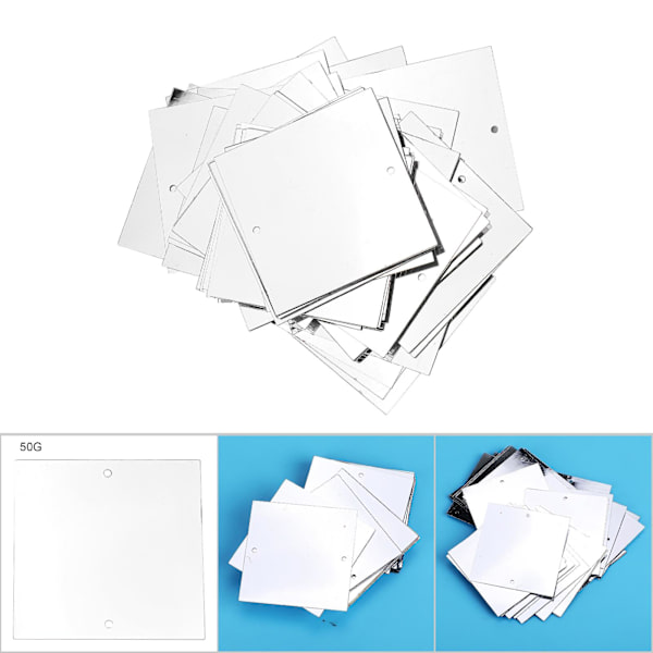 50G PVC fyrkantiga paljetter marin bröllopsdekoration klädtillbehör 50x50mm(Silver)
