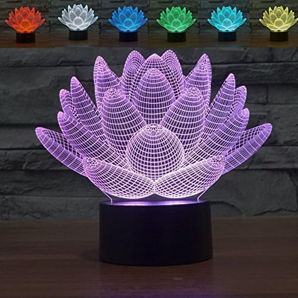 3D LED Blomstrende Lotus Optisk Illusion Sensor Natlys med Smart Berøring