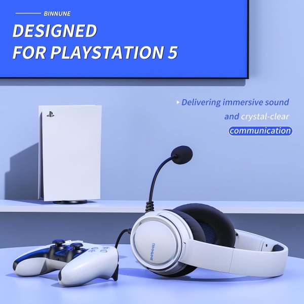 Spillhodesett med mikrofon for PS5 Xbox Series S|X PS4 Xbox One PC-svitsj, kablet Audifonos Gamer-hodetelefoner med mikrofon Playstation 4|5 Xbox 1 White