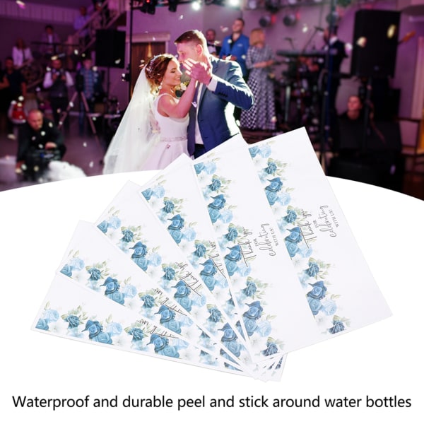25 stk. Bryllupsflaskeindpakninger Vandtæt Papir Holdbart Blomstermønster Vandflaskeetiketter til Bryllupsfest Banket Blå