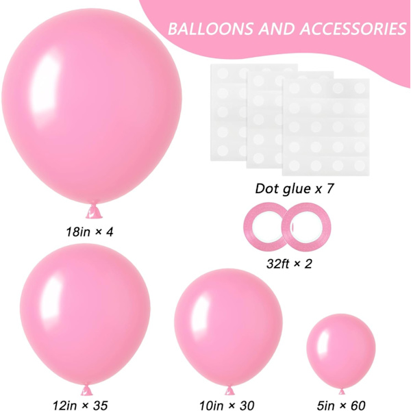 129 stk. lyserøde balloner i forskellige størrelser 18 12 10 5 tommer til guirlandebue, lyserøde balloner til Valentinsdag fødselsdag baby shower køn afsløring bryllup Pink