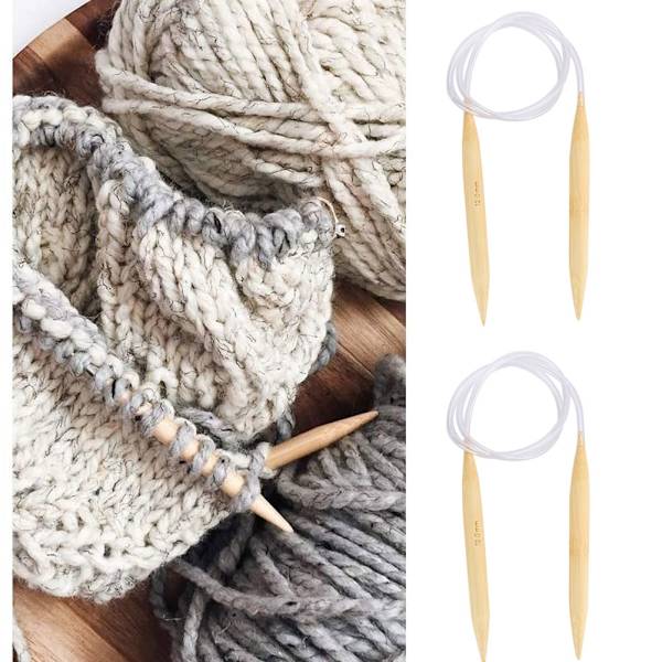 2 st set cirkulära stickor i bambu för tröjor och mattor