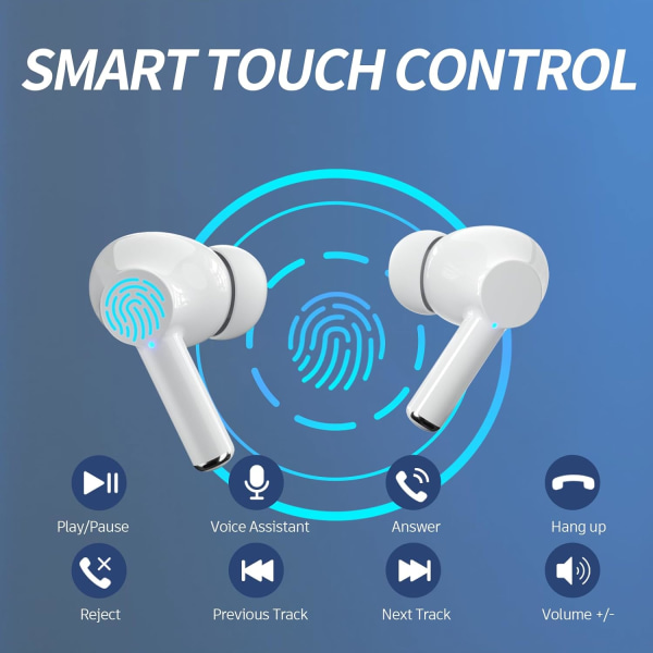 Langattomat nappikuulokkeet Bluetooth-kuulokkeet, 40 tunnin toistoaika LED-virranäyttö Bluetooth 5.3 -kuulokkeet mikrofonilla, HiFi-stere ääni, IPX5-vedenpitävät korvanappikuulokkeet White