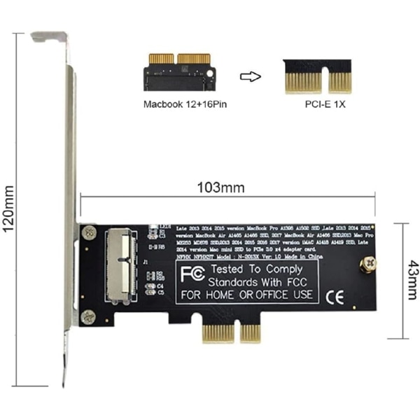 PCI Express PCI-E 1X til 12+16Pin 2013-2017 Mac Pro Air SSD Konverterkort for A1493 A1502 A1465 A1466