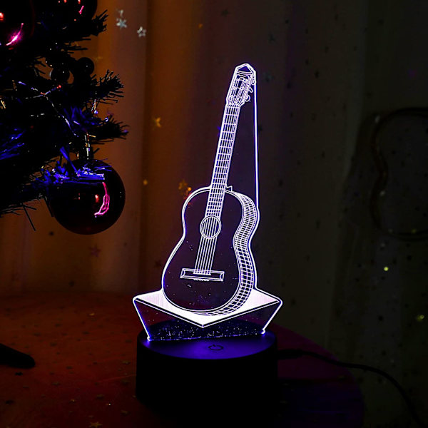 3D Natlampe, Guitar 3D Illusion LED Lamper USB Batteri Strøm