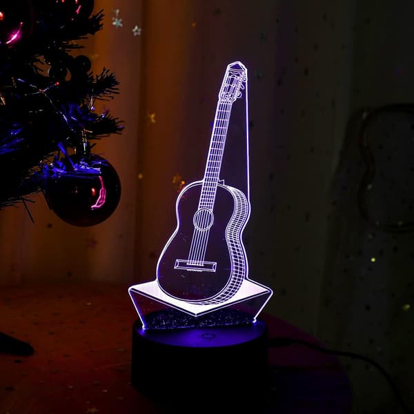 3D Nattlys, Gitar 3D Illusjon LED Lamper USB Batteri Strøm