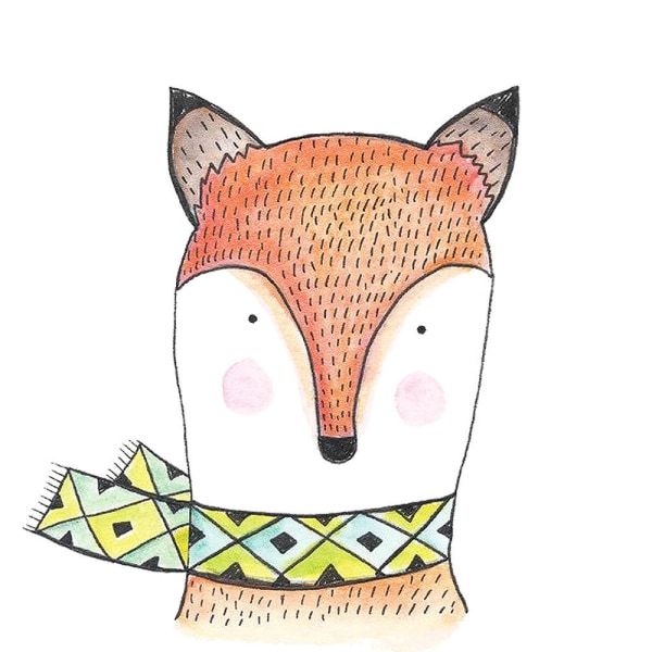 Fox and Cat Wall Art Canvas print , yksinkertainen söpö akvarellitaidepiirros Joulukuu