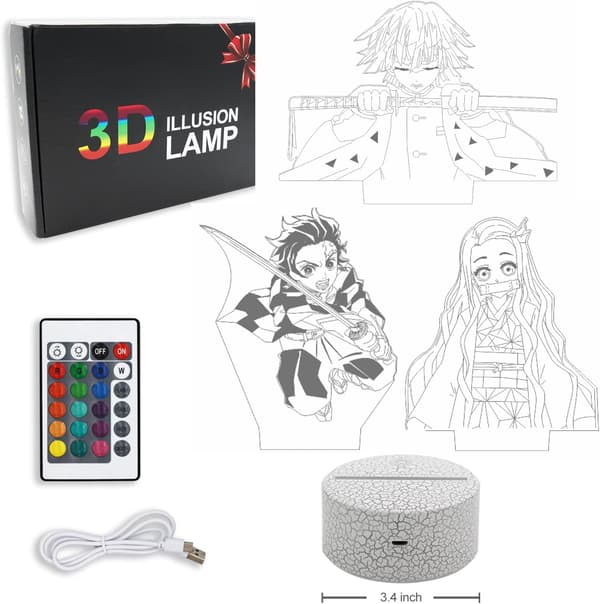 Demon Nattlamper, 3D-illusjon 16 farger bordlampe med til