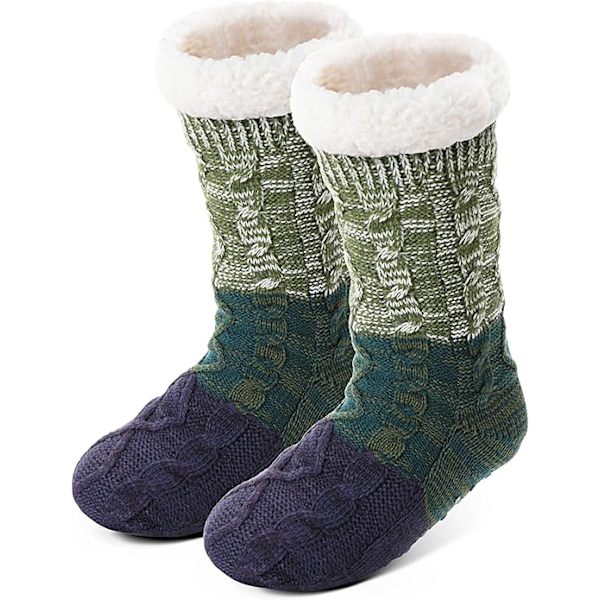Dame Slippersokker Antislipp Fuzzy Fluffy Tykke Varme Hyttekoselige Komfortable Myke Fleece Hjemmegrep Sokker Green