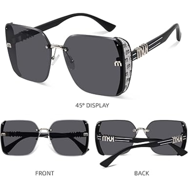 Klassiske Trendy Firkantede Oversized Solbriller Dame Herre UV400 Store Designer Shades Black Frame/Grey