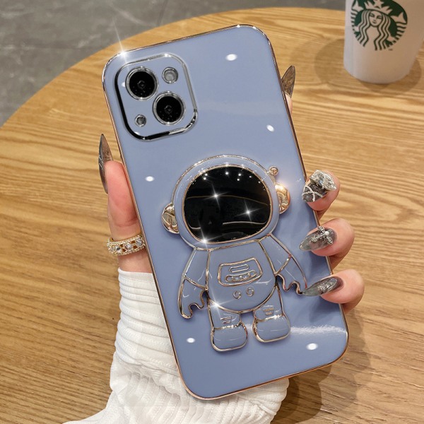 6D Elektroplet Astronaut Skjult Stativ Etui til iPhone Kvinder Astronaut Foldbart Stativ iPhone Etui med Kamera Beskytter Blød TPU Stødsikker Bumper Blue iPhone XR