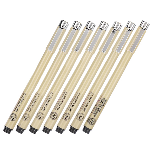 Fineliner Pen Set Vattentät Bleksäker Svart Linje Ritning Konst Serieteckning Skiss Penna 7 st