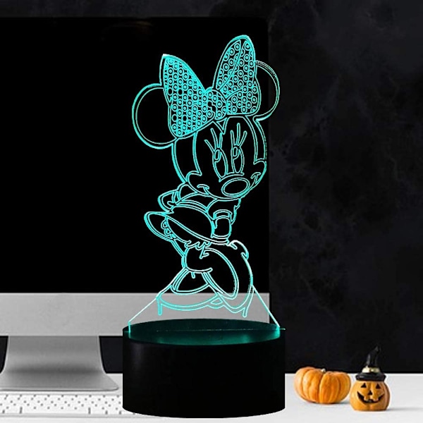 Minnie Mus & Musse Musse Fee 3D LED Nattelys Mickey Venn Figur USB Berøring Fjernkontroll 16 Farger 4 Moduser Auto-Endring Gutterom Dekor Barn Soverom Nattbord Lava