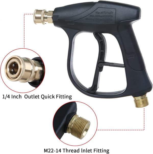 2100 PSI Max Högtryckstvätt Kort Pistol, 1/4 Tum Snabbkoppling för Elektriska Högtryckstvättar black