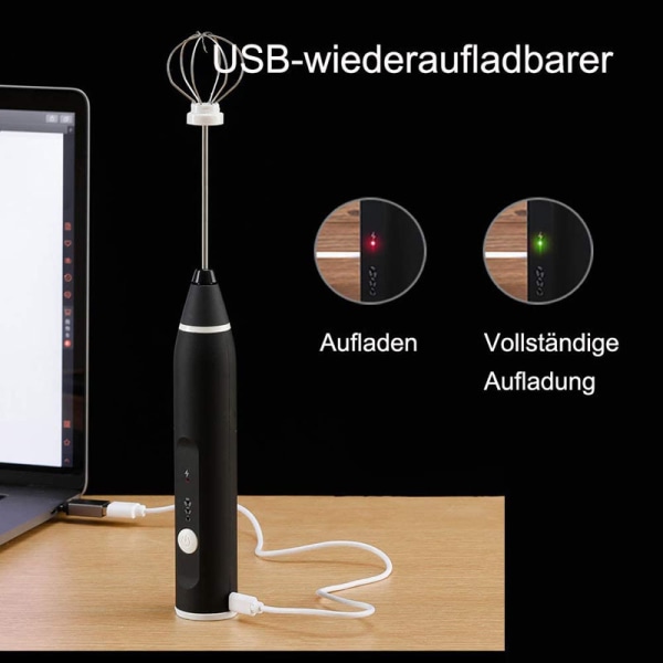 Elektrisk mjölkskummare i rostfritt stål, enkel att använda, handhållen kaffeskummare för kök 0,5A DC 5,5V 2W White