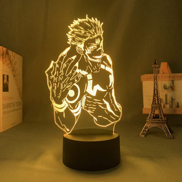 3D Illusion Jujutsu Kaisen LED Anime Lampe 16 Farveændringer Fjernbetjening Skrivebordsnatlys (Ryomen Sukuna)