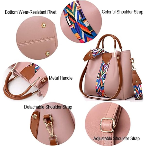 Dames håndtaske sæt 4 i 1 blød PU læder top håndtaske, tote taske, skuldertasker crossbody taske pung pung sæt Brown