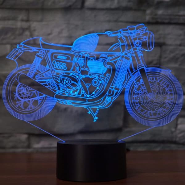3D Illusion Natlampe Motorcykel 7 Farveskift Touch Swit