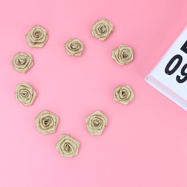 10 stk DIY Polyesterbånd Gull Rose Blomsterknopp Bryllupsdekorasjon Tilbehør