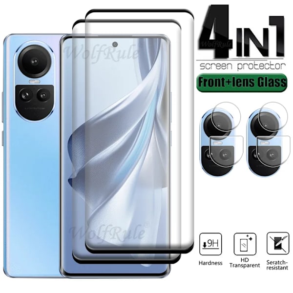 4-i-1 för Reno 10 5G glas OPPO Reno 10 5G härdat glas full täckning böjd 9H HD skärmskydd för Reno 10 5G linsfilm