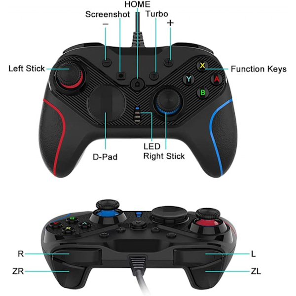 USB-kabelansluten spelkontroll Game Controller Ergonomisk joystick med Du A