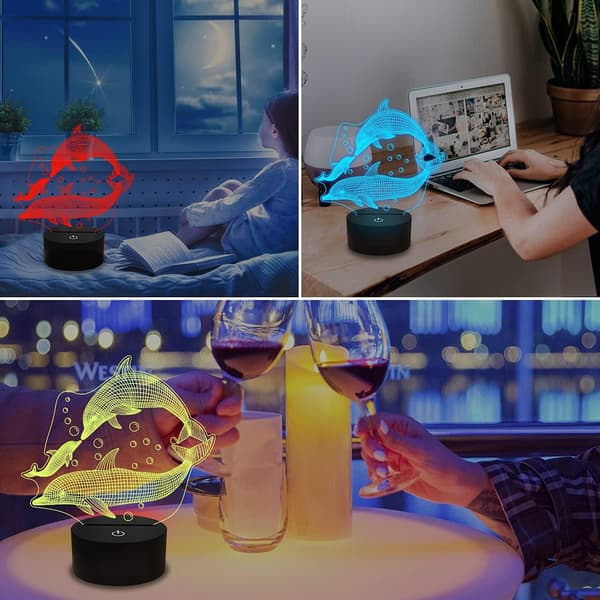 Delfin Gaver, 3D Illusionslampe, Delfin Natlampe til Seng
