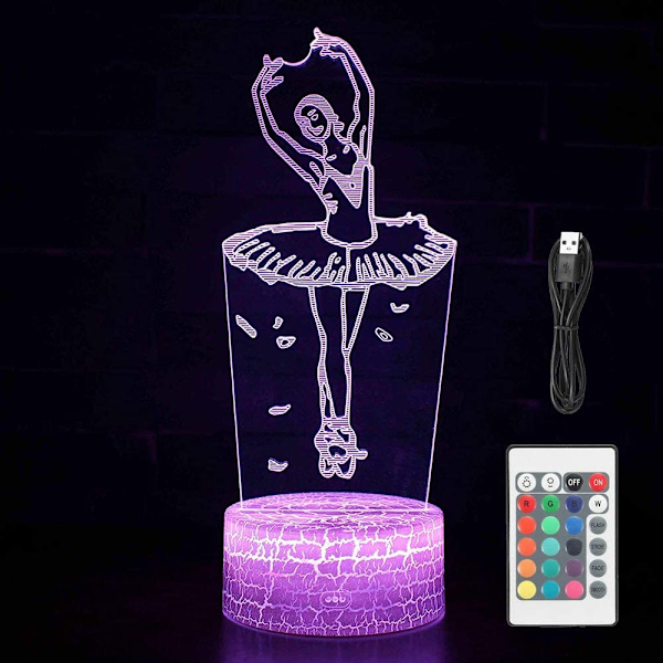 Ballerina Toys 3D LED Akryl nattlys med fjernkontroll & smart berøring 16 farger skiftende dimbar USB-drevet soveromsdekorasjon bordlampe sove lys
