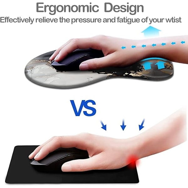 Ergonomisk musmatta med handledsstöd, söta musmattor med halkfri gummibas för hemmakontor, studier, enkel skrivning och smärtlindring, svart Go