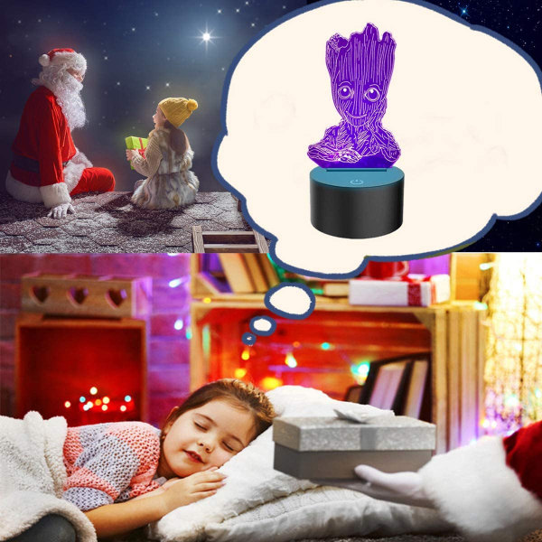 Groot 3D Natlys, Børne 7 Farve Berørings Dekor Bordlampe, Optisk Illusion 7 Farver Skiftende Julegave Fødselsdagsgaver