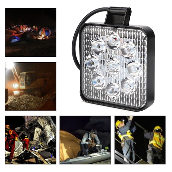 27W 9LED Kvadratisk Mini Arbeidslys Ekstra Lampe Bil Motorsykkel Modifikasjon Frontlys Svart