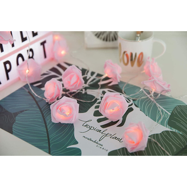 LED Rosa Ros Blomster String Ljus Batteridriven för Bröllop Pink 50LED