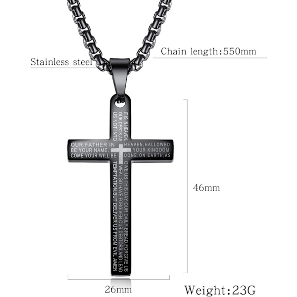 Ristiriipus miehille Ristiriipus VOIMAA Raamatun jae Ruostumattomasta teräksestä valmistettu kaulakoru Bible Black Cross