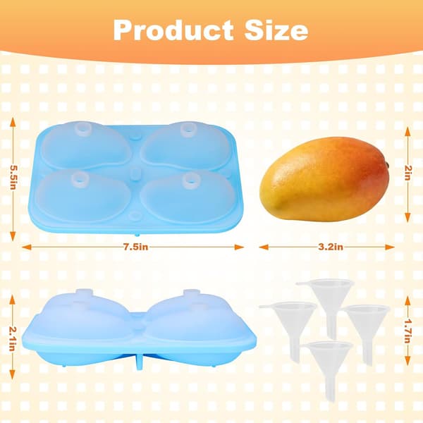 4-hulrum 3D Mangoform Silikoneform, Realistisk Frugt Silikone Bageform til Mousse Kage, Budding, Is, Gelé, Chokolade,