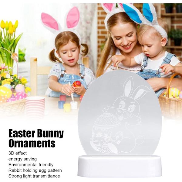 Kanin 3D nattlys, kanin som holder eggmønsterlampe energisparende LED påske lys batteridrevet skrivebord bordlamper for soverom stue barn