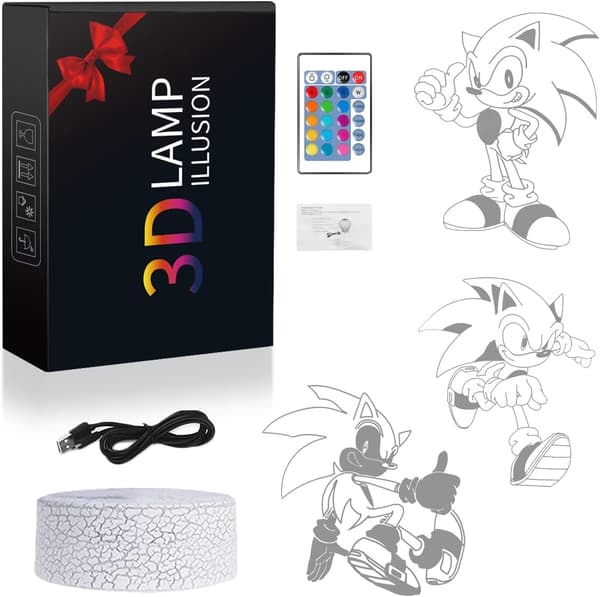 Sonic The Hedgehog 3D Illusion Natlampe, 3 Mønstre 16 Co