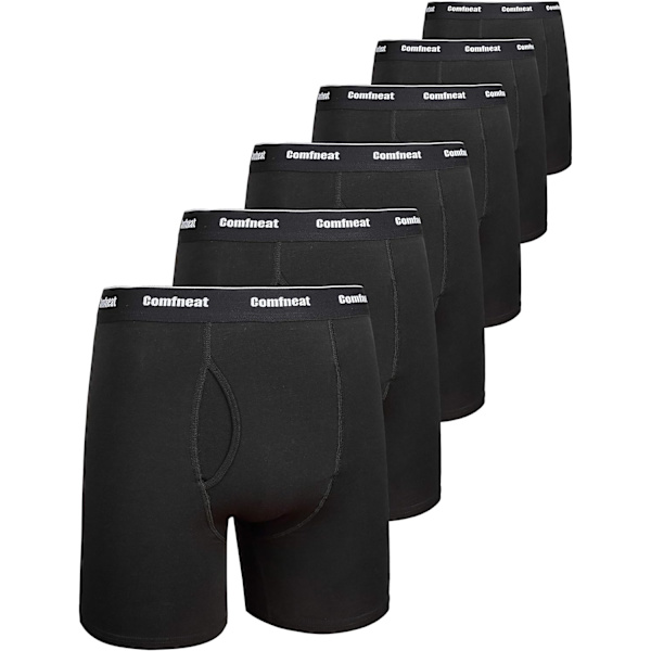 Mjukt andningsbart 6-pack boxershorts för män, S-XXL, öppen gylf All Black XL