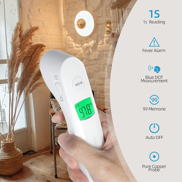 Beröringsfri infraröd panntermometer för vuxna och spädbarn, digital termometer med feberlarm och minnesfunktion