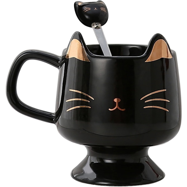 Sød Kattekrus til Katteelskere - Keramisk Kaffekrus med Ske, Perfekt til Katteglade Piger og Valentinsdags Krus Gaver Black