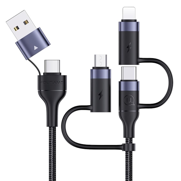 PD 60W USB-C Multi Snabbladdningskabel Nylonflätad Sladd 5-i-1 3A USB/C till Typ C/Micro/Telefon Snabb Synkroniseringsladdare Adapter 1,2 meter Black