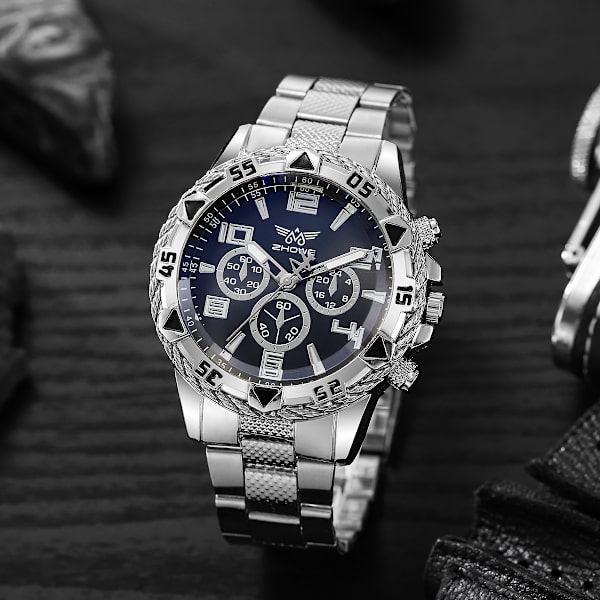 Herrar Kvartsur Klocka Mode Rostfritt Stål Chronograph Affärs Klockor för Män Sliver-1