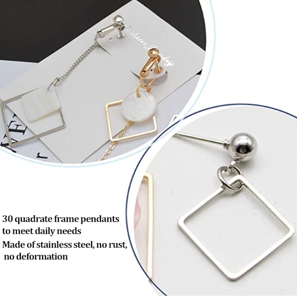 30 stk. Øreringe Vedhæng Hule Geometriske Kvadrat Ramme Ørering Konnektorer til DIY Ørering Halskæde Armbånd Håndværk