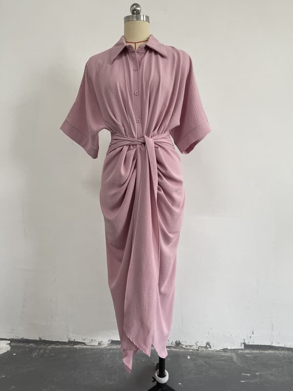 Ditsy Knytefront Knapp Opp Boho Midi T-skjorte Kjoler (Rosa S)