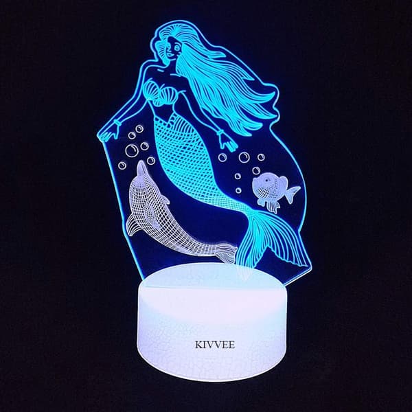 Havfrue 3D Natlampe Illusionslampe Visuel Bordlampe Dynam