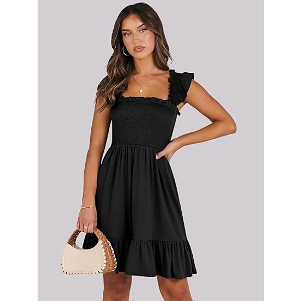 Naisten kesän rento hihaton nelikulmainen kaula-aukko mekko 2025 Smocked Ruffle Backless Boho Beach Söpö teini lyhyt aurinkomekko XL