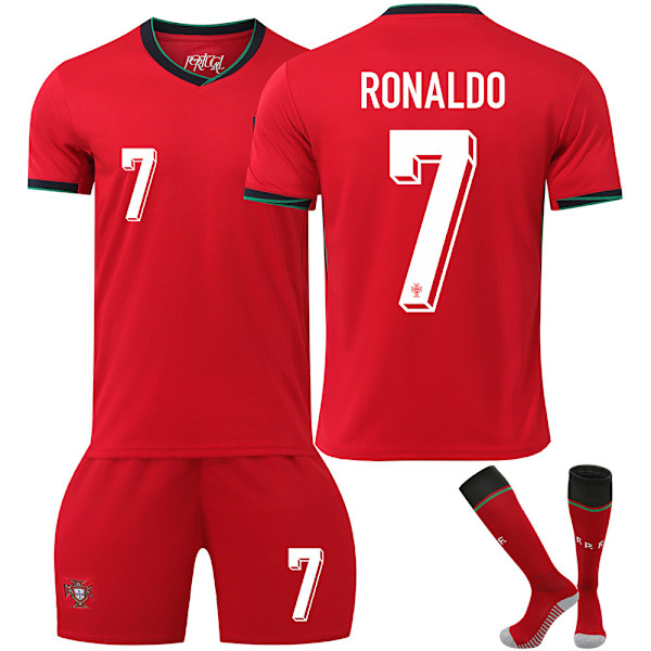 UEFA Euro 2024 Portugal Fotballdrakter Barnefotballsett No.7 Ronaldo L